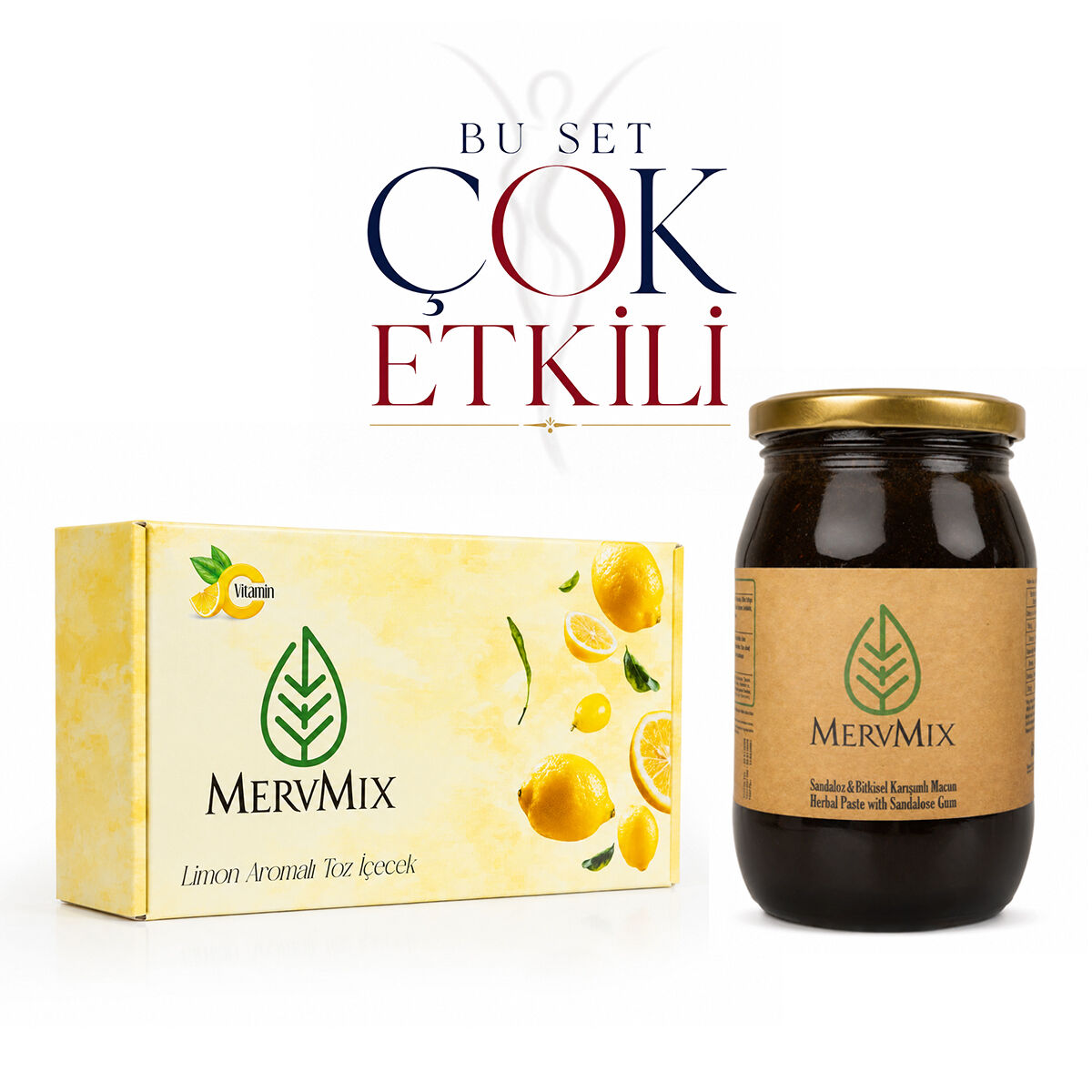 MervMix Limon Aromalı Bitkisel Çay 30 Saşe + Bitkisel Karışımlı Macun 450 G Seti
