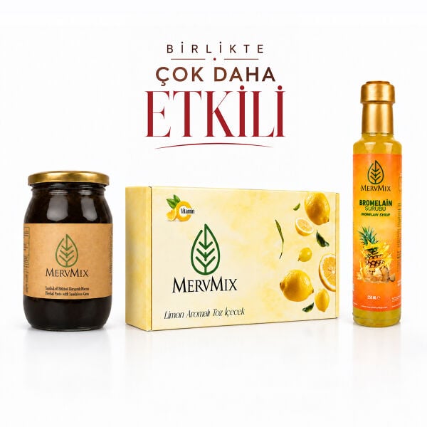MervMix Mega Set 2 – Limon Aromalı Yeşil Çay, Bitkisel Macun, Bromelain Şurubu