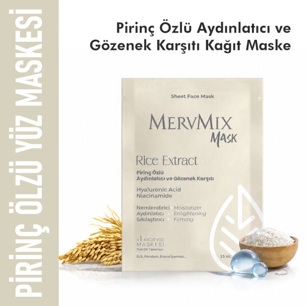 MervMix Pirinç Özlü Aydınlatıcı ve Gözenek Karşıtı Kağıt Maske