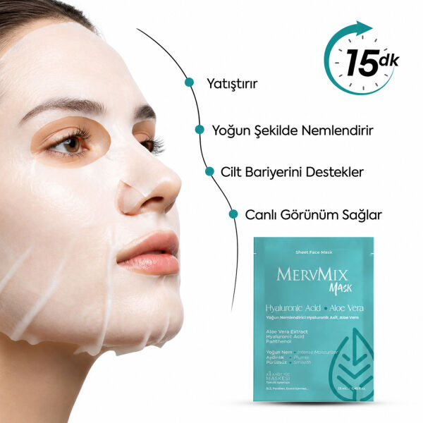 MervMix Yoğun Nemlendirici Hyaluronik Asit, Aloe Vera Kağıt Maske