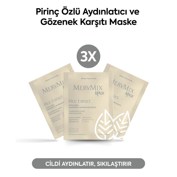 Mervmix Pirinç Özlü Aydınlatıcı ve Gözenek Karşıtı Kağıt Maske x3