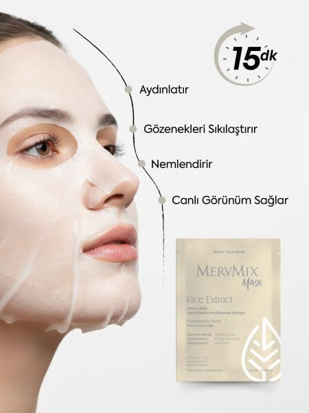 Mervmix Pirinç Özlü Aydınlatıcı ve Gözenek Karşıtı Kağıt Maske x3