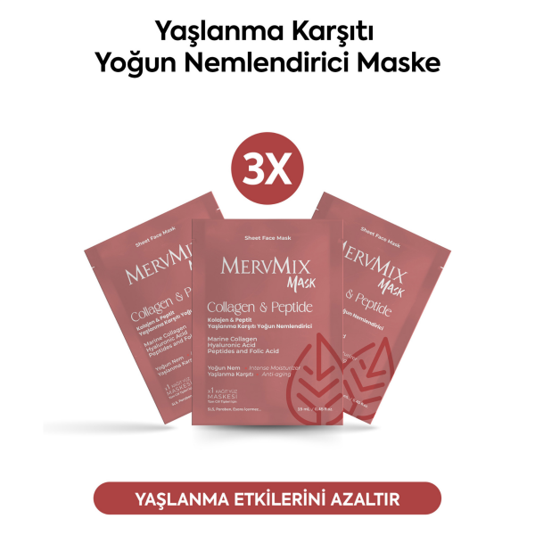 Mervmix Kolajen & Peptit Yaşlanma Karşıtı Nemlendirici Kağıt Maske x3