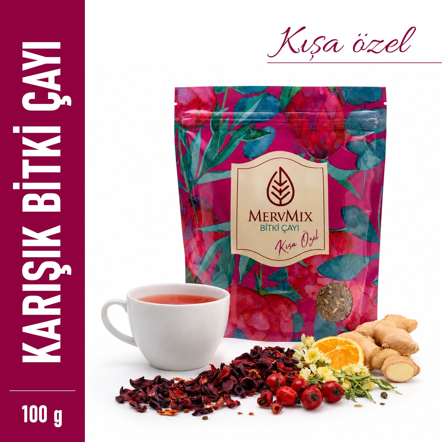 MervMix Kış Çayı – Aromatik Karışık Bitki Harmanı 100 g