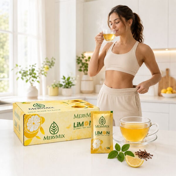 MervMix Limon Aromalı Yeşil Çay, Mate ve Kiraz Sapı Ekstraktlı Bitkisel Çay – 30 Saşe
